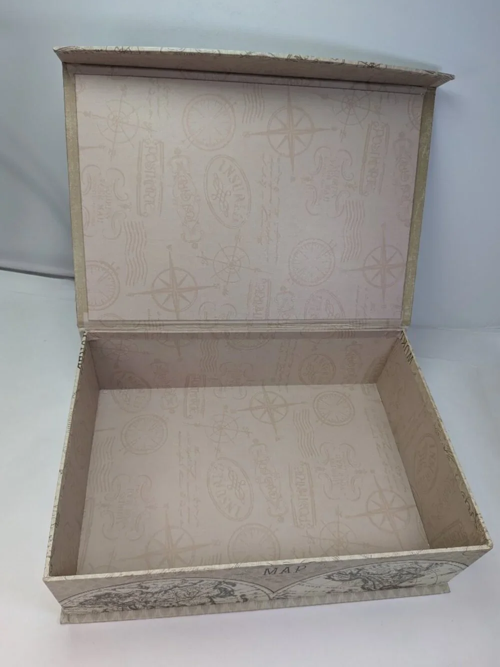 Vintage World Map Storage Box Antique Globe Keepsake Enchante Travel Tan